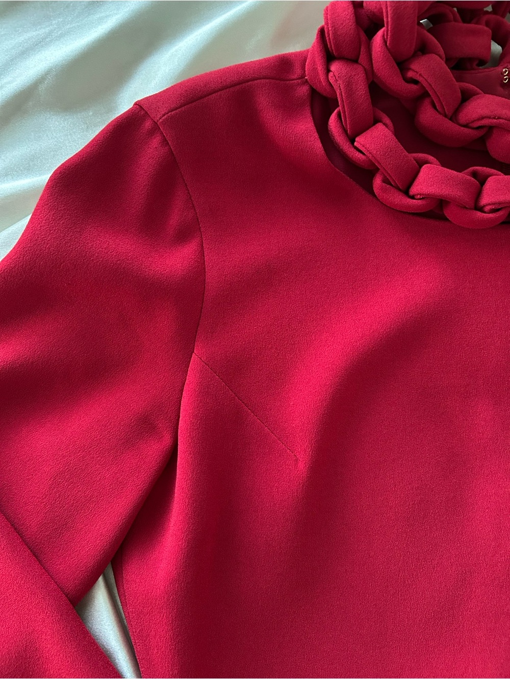 Diane Von Furstenberg Vintage Red Dress with Braided Collar Detail Long Sleeve - Picture 3 of 10